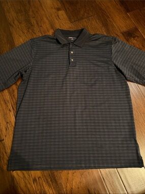 Kirkland Signature Black & Dark Gray Horizontal Stripe Polo